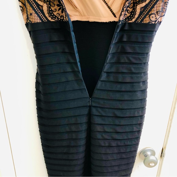 Adrianna Papell Layered Lacey Midi Cocktail Dress. 1/2 Zip Nude/Black Size 4. - Picture 15 of 15